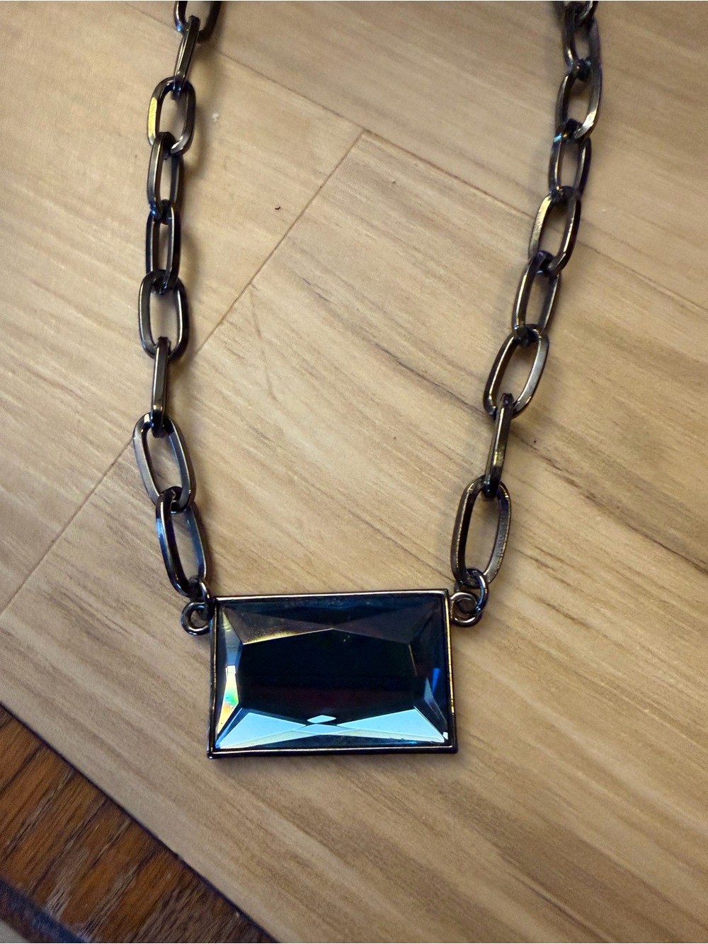 Lia Sophia Iridescent Blue-Green Rectangular Pendant Necklace